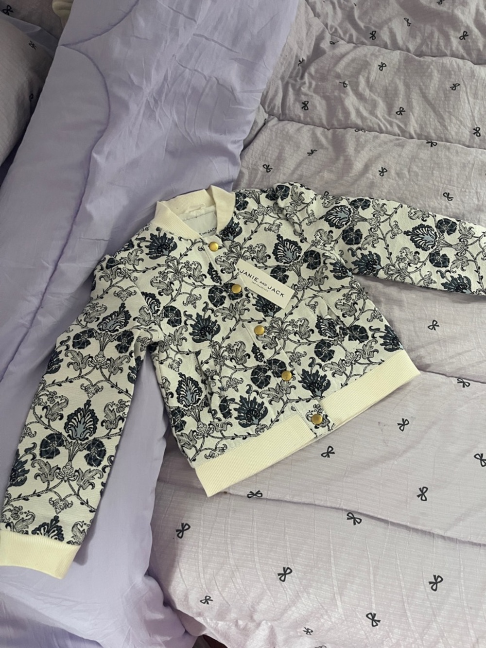 Janie and Jack Cream Jacket with Black Floral Damask Print 3T-4T